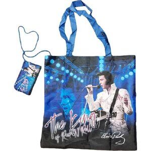 New the King On Stage Elvis Presley Shopping Supermarket Bag Tote 15x15 Blue R&R